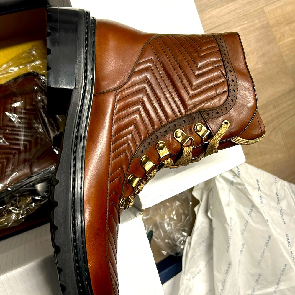 Marc Nolan Bond Cognac Matelassé Leather Combat Boots